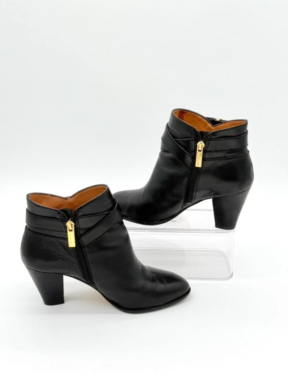 Louise et Cie Ranier Womens Black Leather Ankle Booties Sz 8 M Block Heel Boot